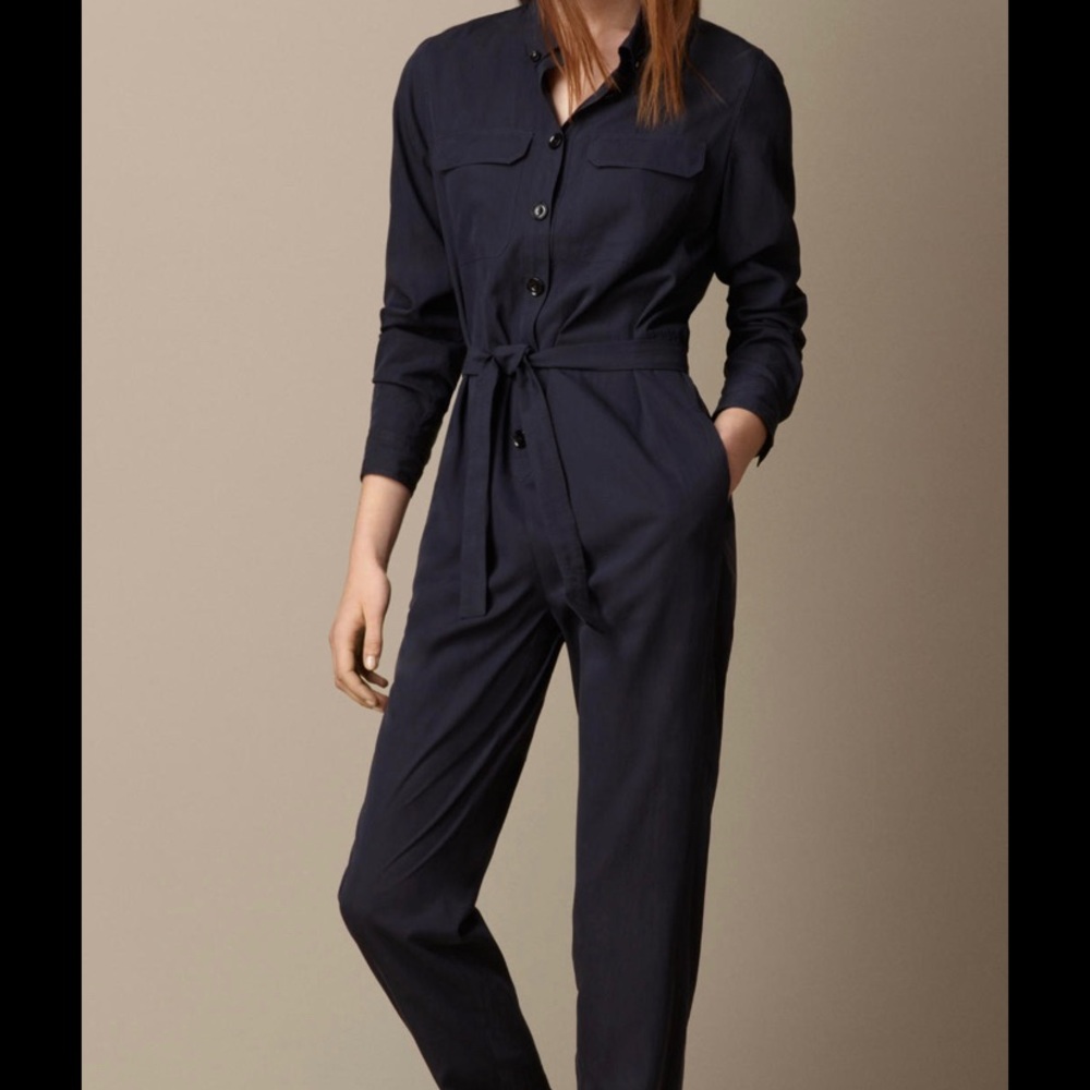 Burberry Silk Blend Jumpsuit (Navy)